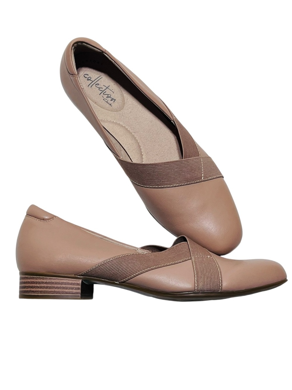 Clarks Taupe Elastic Cross-Strap Slip-On Flats